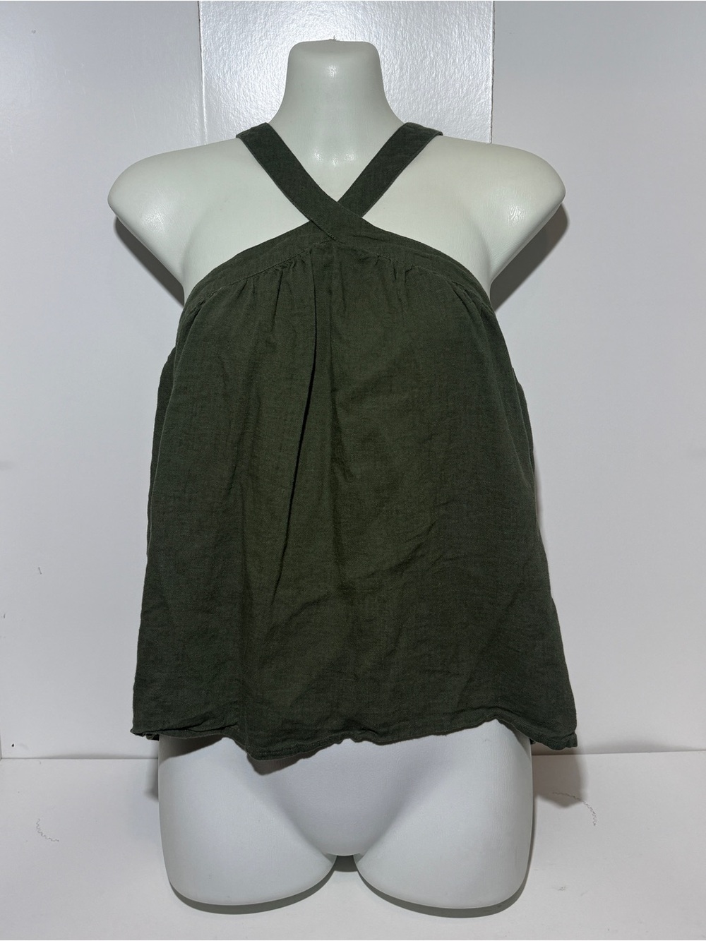 Cross-Strap Olive Green Halter Tank Top